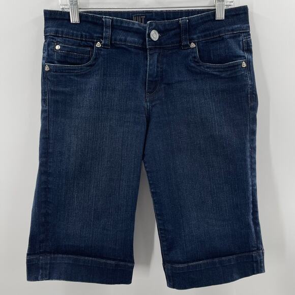 Kut From The Cloth Denim Dark Wash Bermuda Long Length Modest Jean Shorts Size 8 - Picture 1 of 7